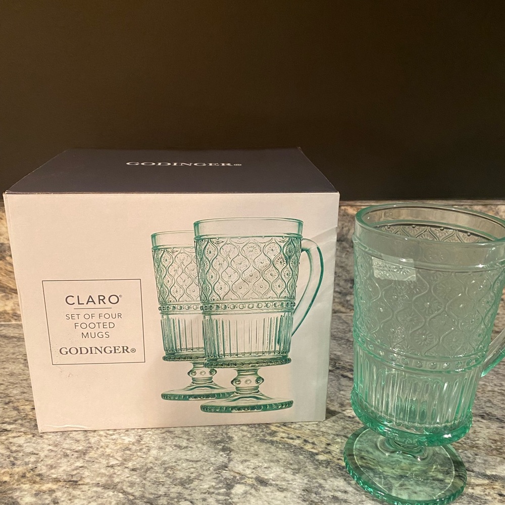Godinger Claro Aqua/Green Footed Mugs - Set of 4
